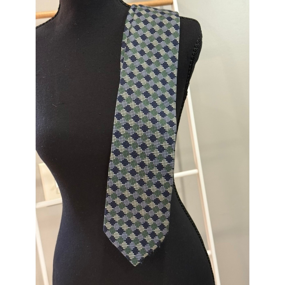 Van Heusen Mens Silk Tie Blue‎ Green Purple Geometric Check Necktie Quiet Luxury